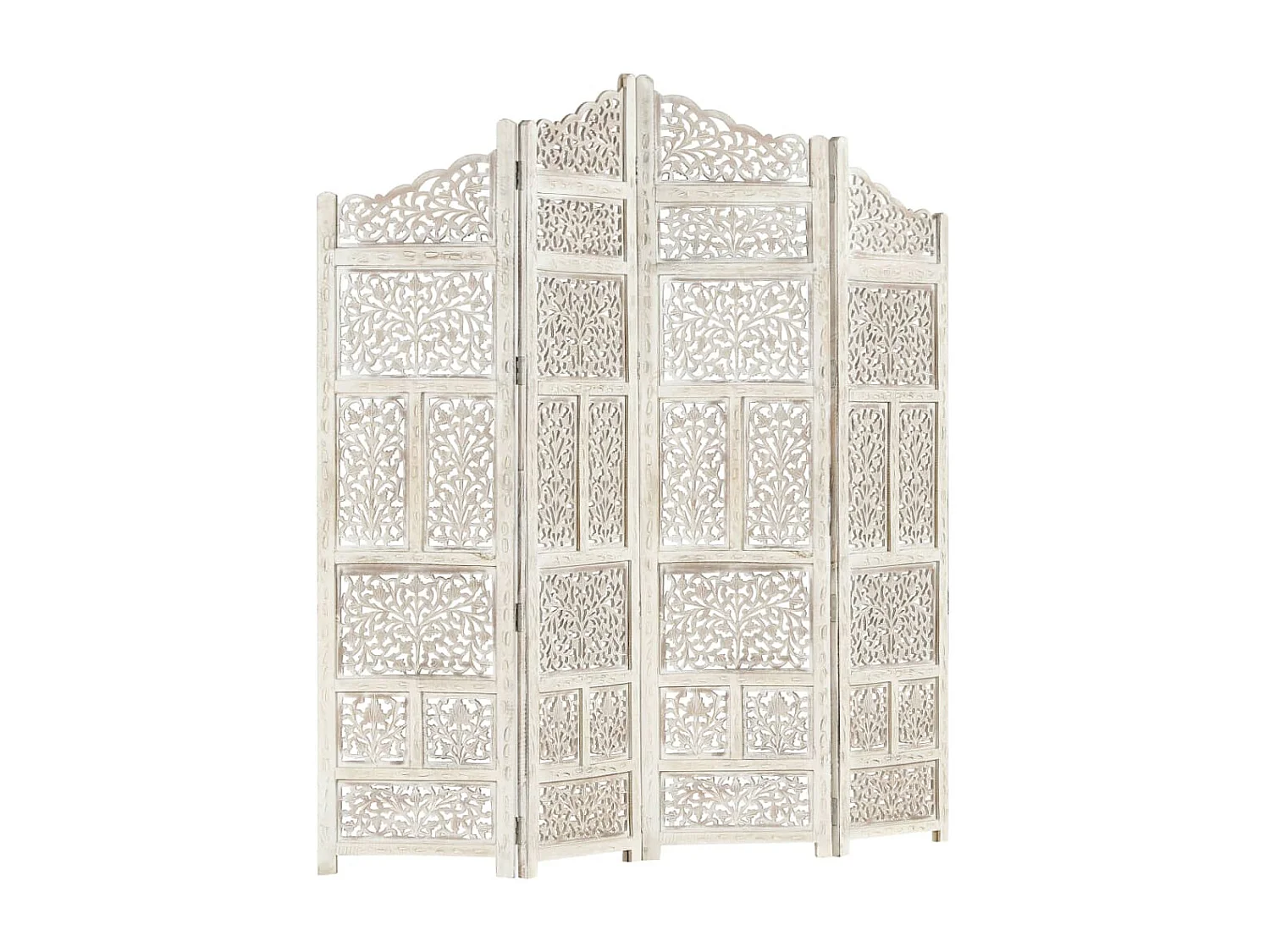 Cloison de séparation 4 panneaux Blanc 160x165 cm Bois manguier