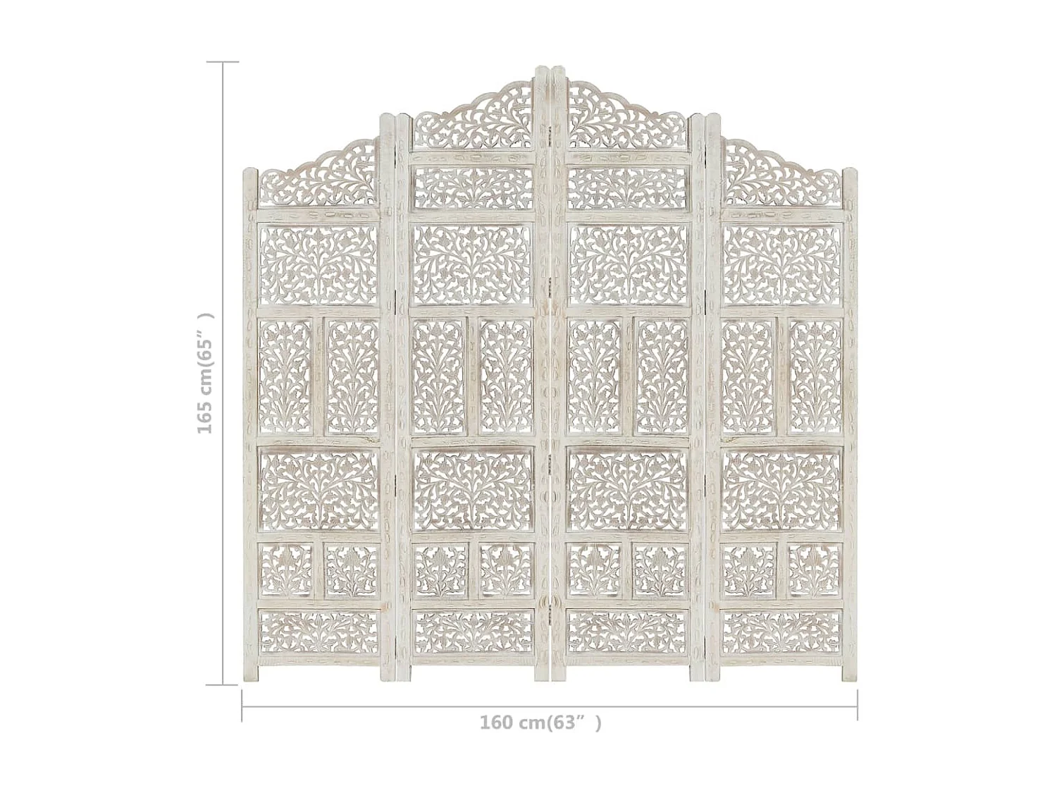 Cloison de séparation 4 panneaux Blanc 160x165 cm Bois manguier