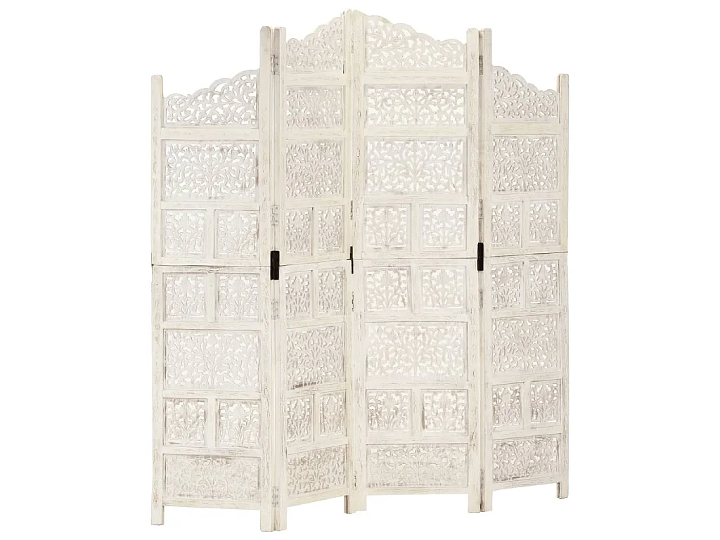 Paravent 4 panneaux Blanc 160x165 cm Bois manguier