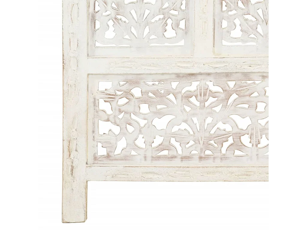 Paravent 4 panneaux Blanc 160x165 cm Bois manguier