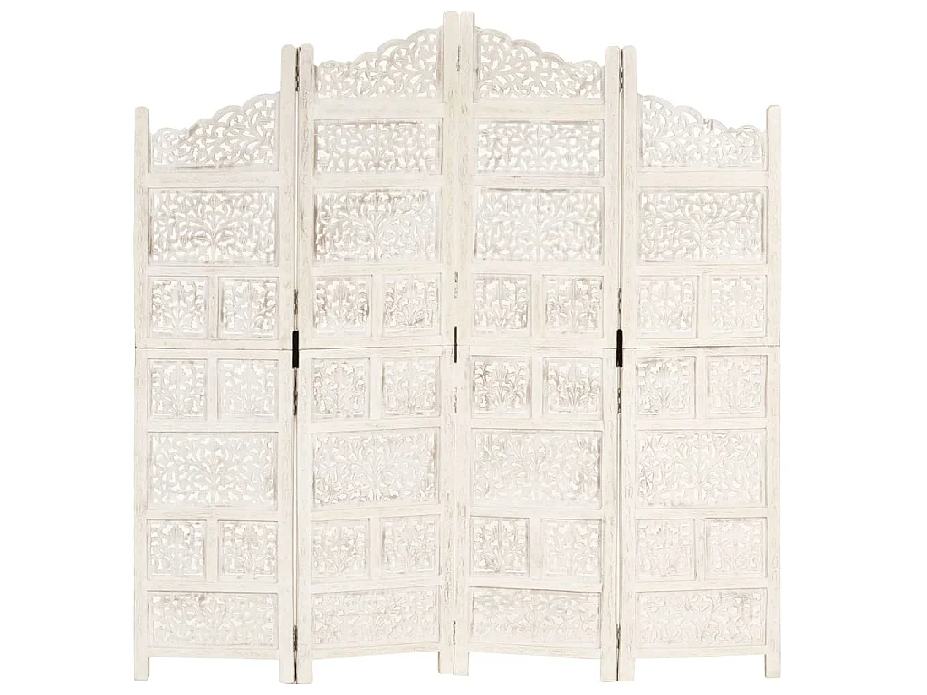 Paravent 4 panneaux Blanc 160x165 cm Bois manguier