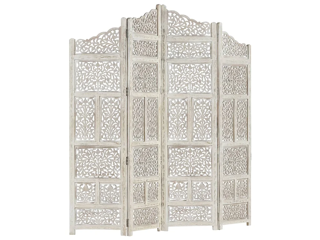 Paravent 4 panneaux Blanc 160x165 cm Bois manguier