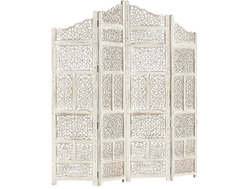 Paravent 4 panneaux Blanc 160x165 cm Bois manguier