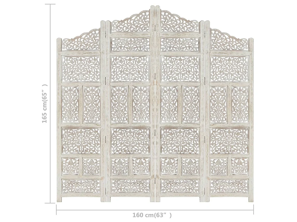 Paravent 4 panneaux Blanc 160x165 cm Bois manguier
