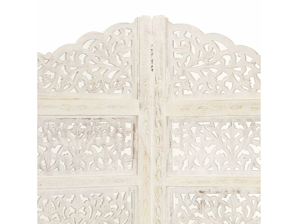 Paravent 4 panneaux Blanc 160x165 cm Bois manguier