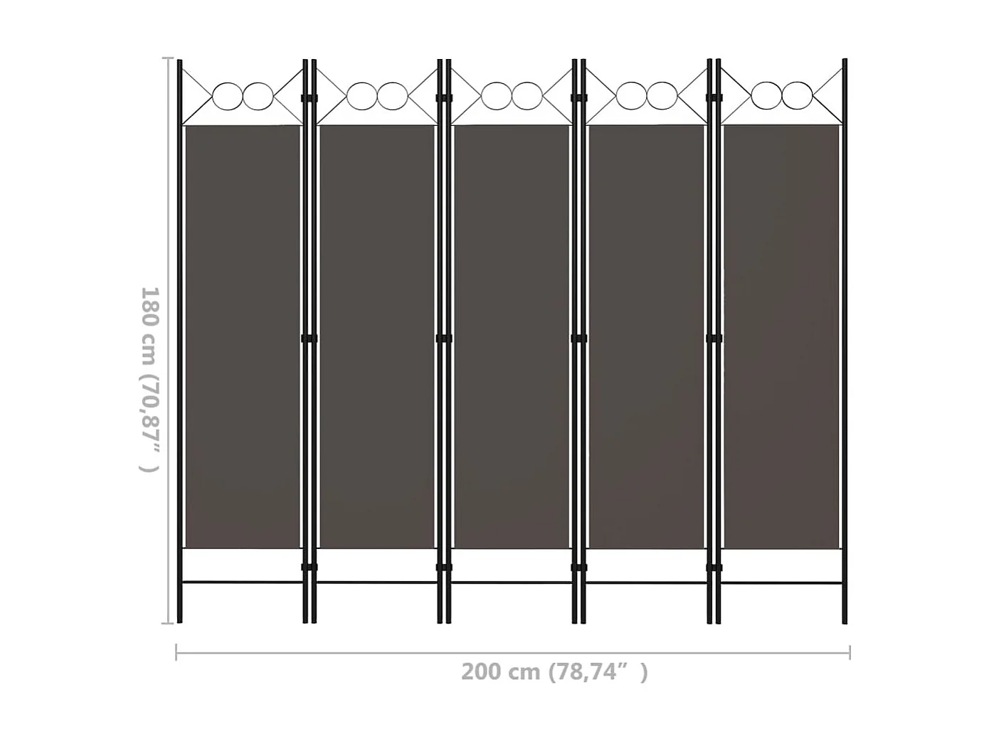 Paravento a 5 Pannelli Antracite 200x180 cm