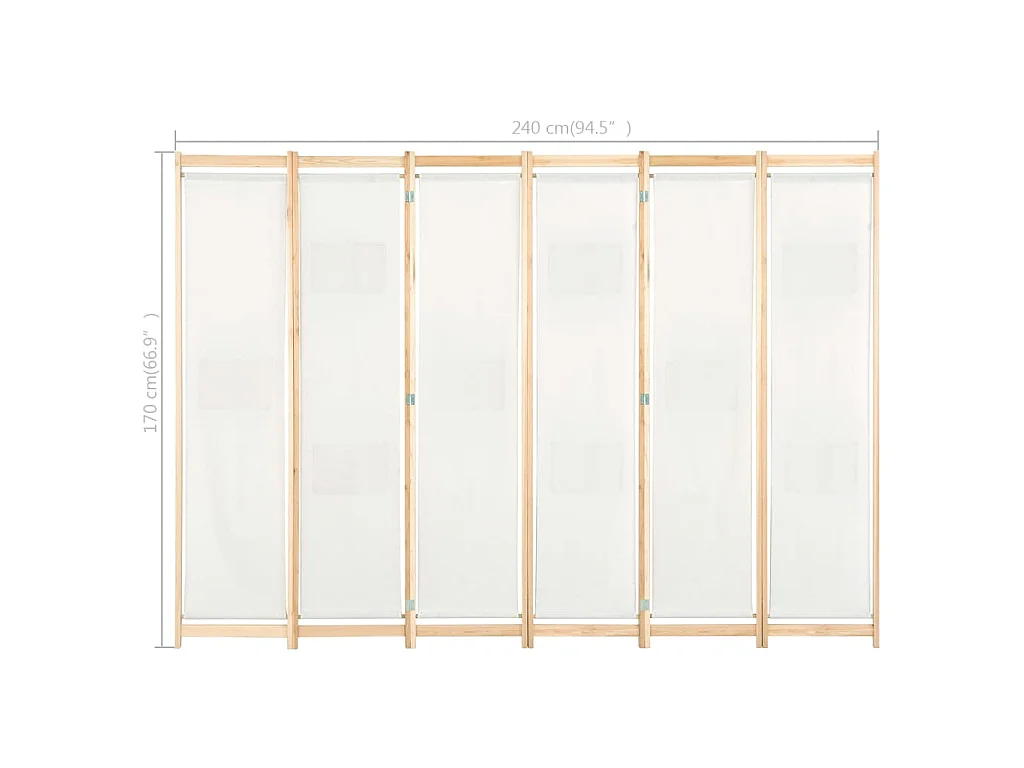 Kamerscherm met 6 panelen 240x170x4 cm stof crème