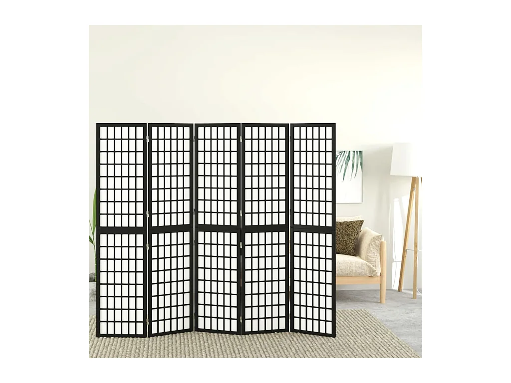 Divisorio Pieghevole 5 Pannelli Stile Giapponese 200x170cm Nero