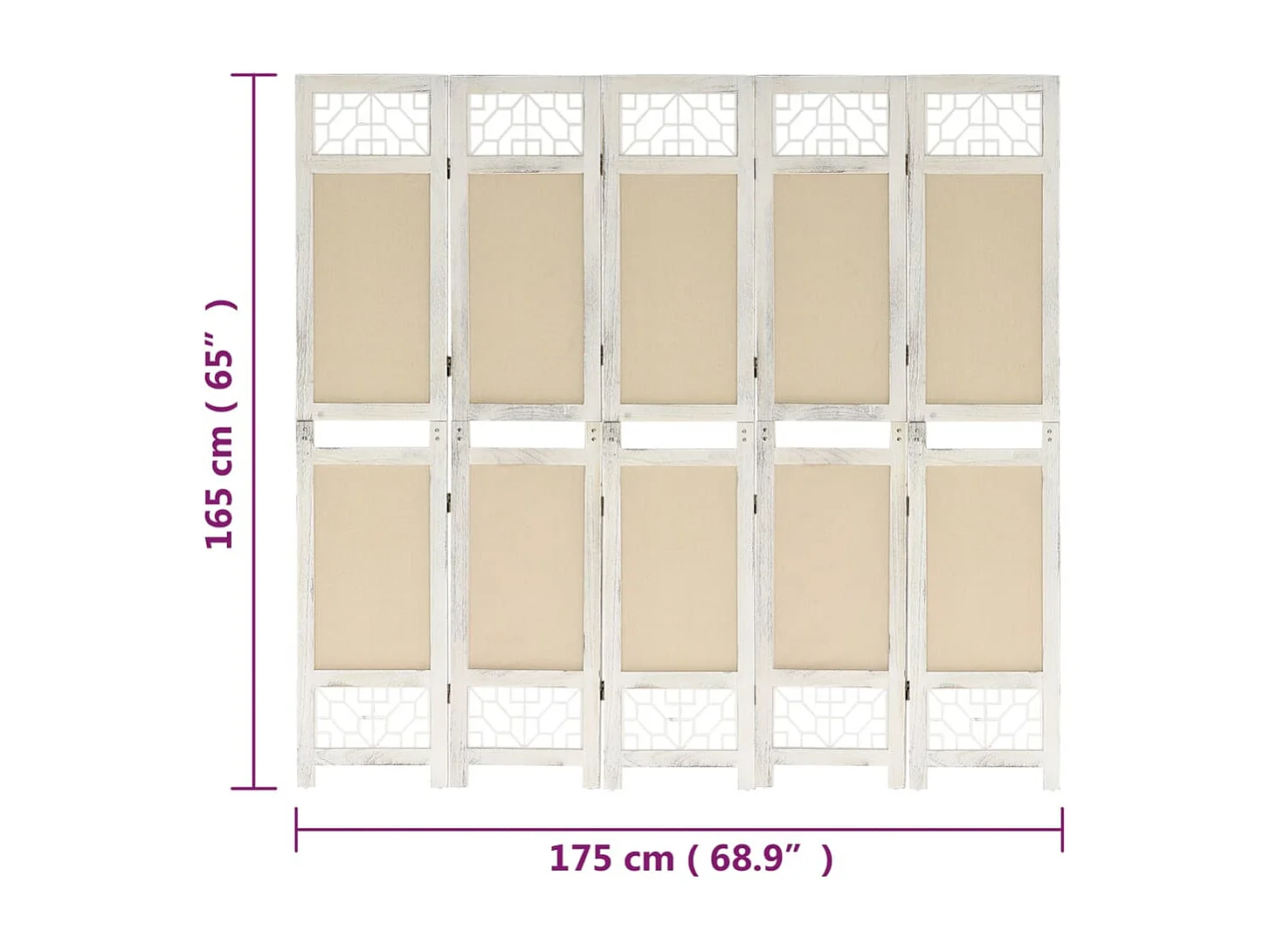Kamerscherm met 5 panelen 175x165 cm stof crèmekleurig