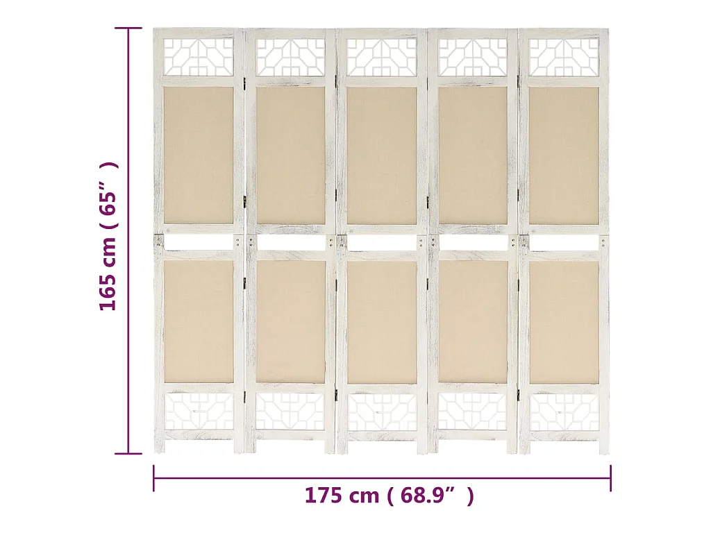 Paravent 5 panneaux Crème 175x165 cm Tissu