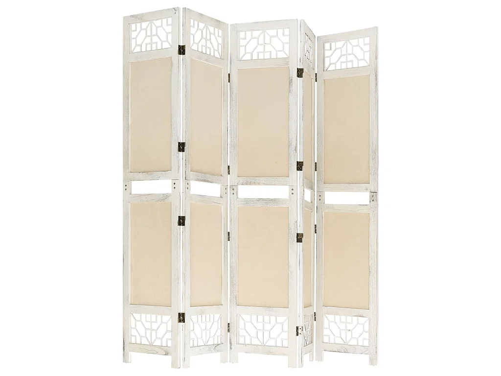 Paravent 5 panneaux Crème 175x165 cm Tissu