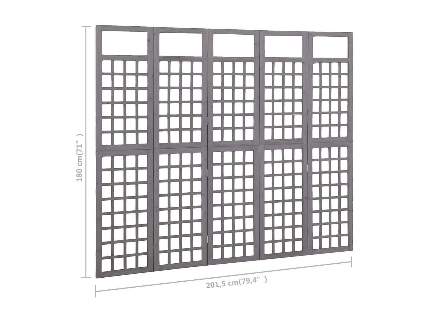 Spalier/Paravent 5-teilig Massivholz Tanne Grau 201,5x180 cm