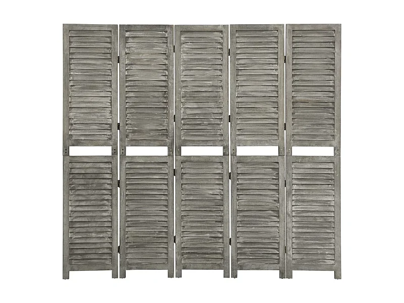 Cloison de séparation 5 panneaux Gris 179x166 cm Bois solide