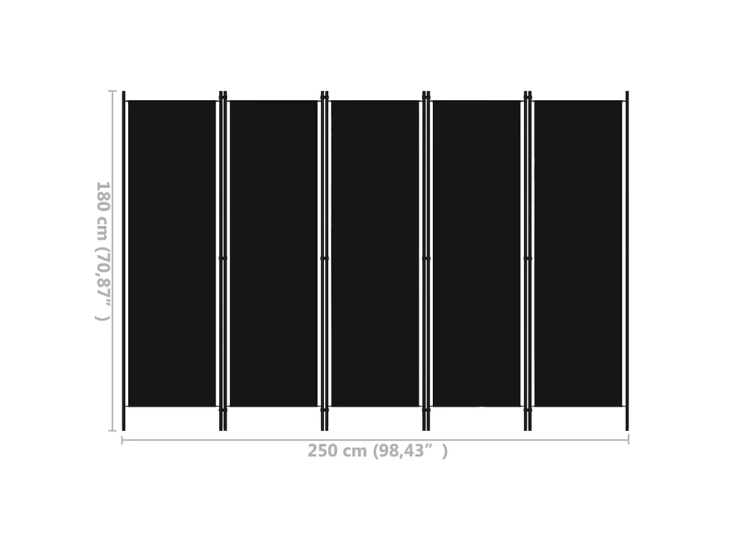 Cloison de séparation 5 panneaux Noir 250x180 cm