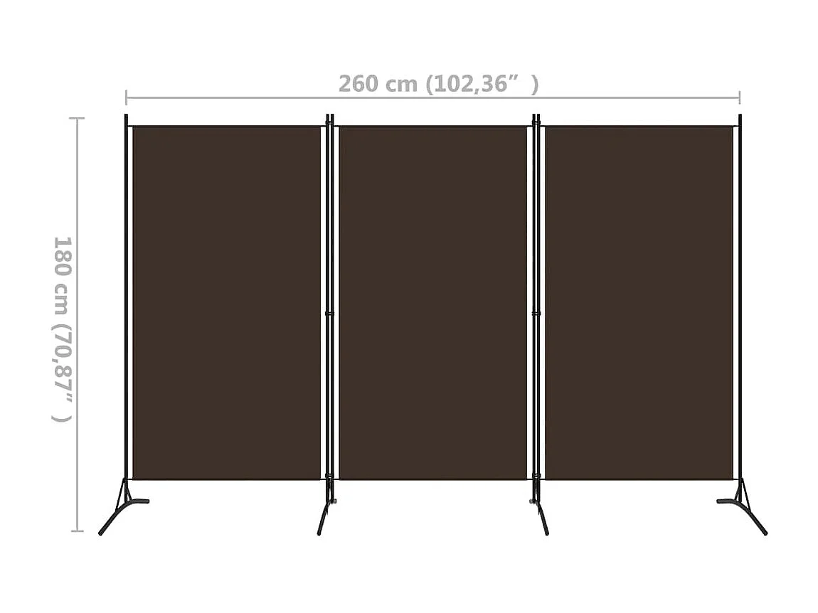 Parawan pokojowy z 3 panelami, 260x180 cm, brązowy.