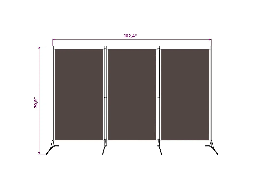 Paravent 3 panneaux Marron 260x180 cm