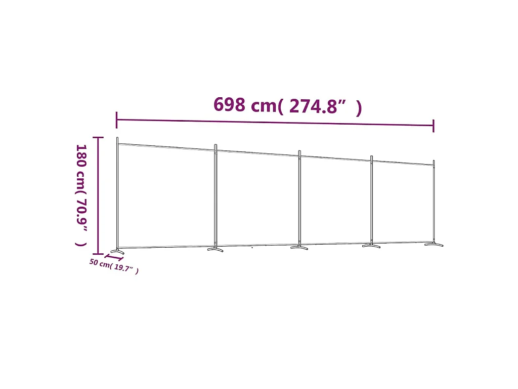 4-tlg. Paravent Schwarz 698x180 cm Stoff