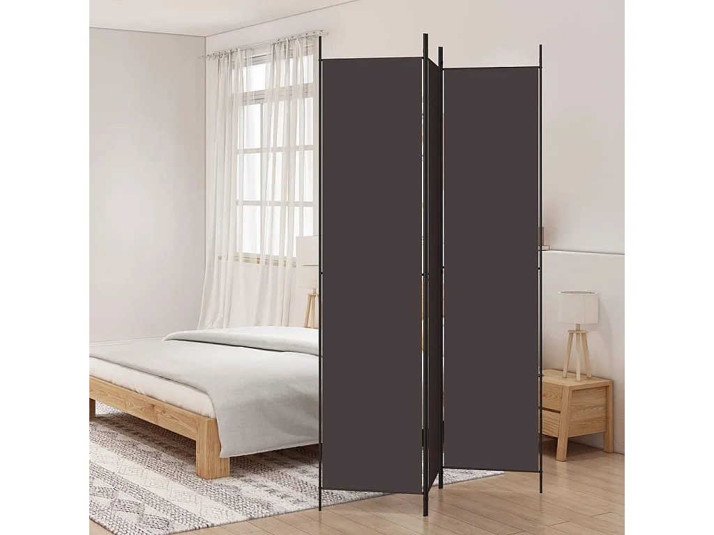 Divisorio a 3 Pannelli Marrone 150x220 cm in Tessuto