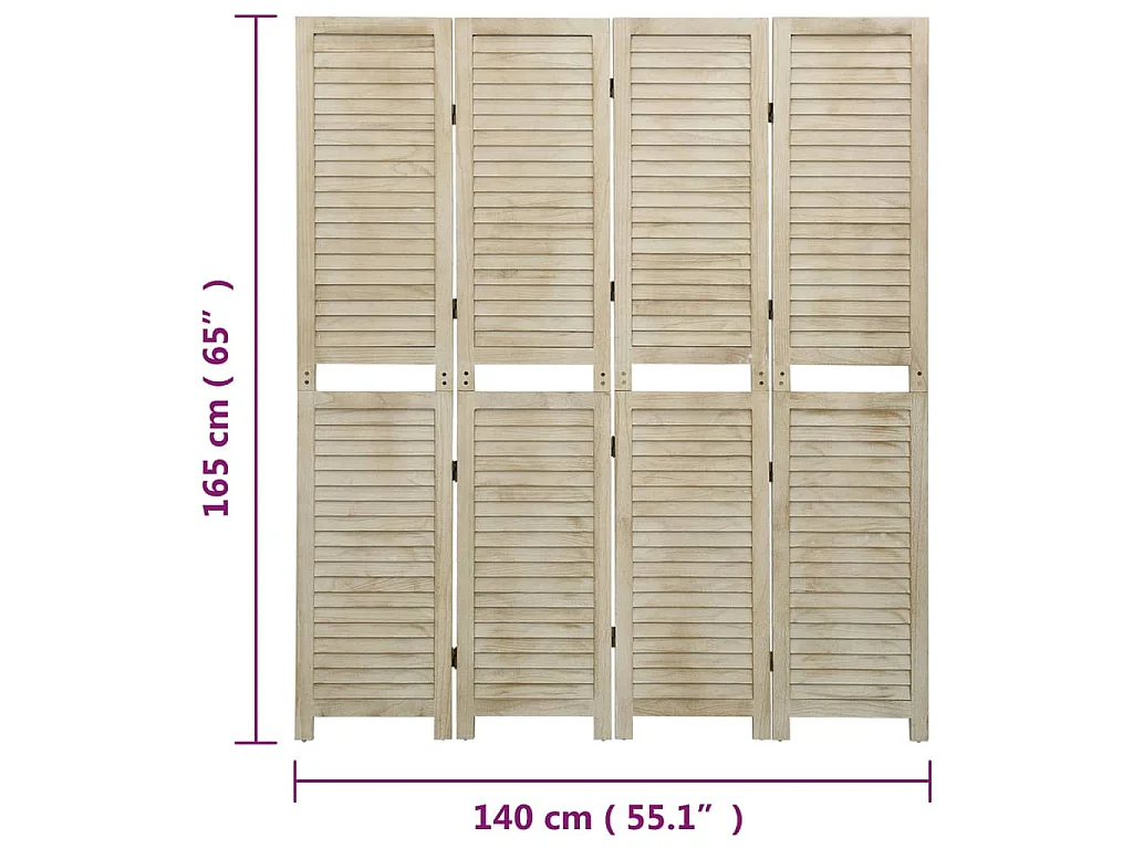 Paravent 4 panneaux 140x165 cm Bois de Paulownia