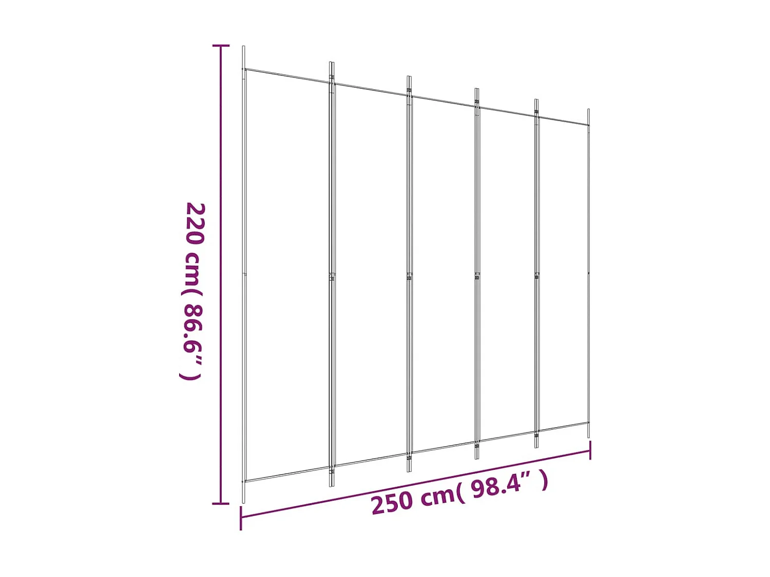 5-tlg. Paravent Weiß 250x220 cm Stoff