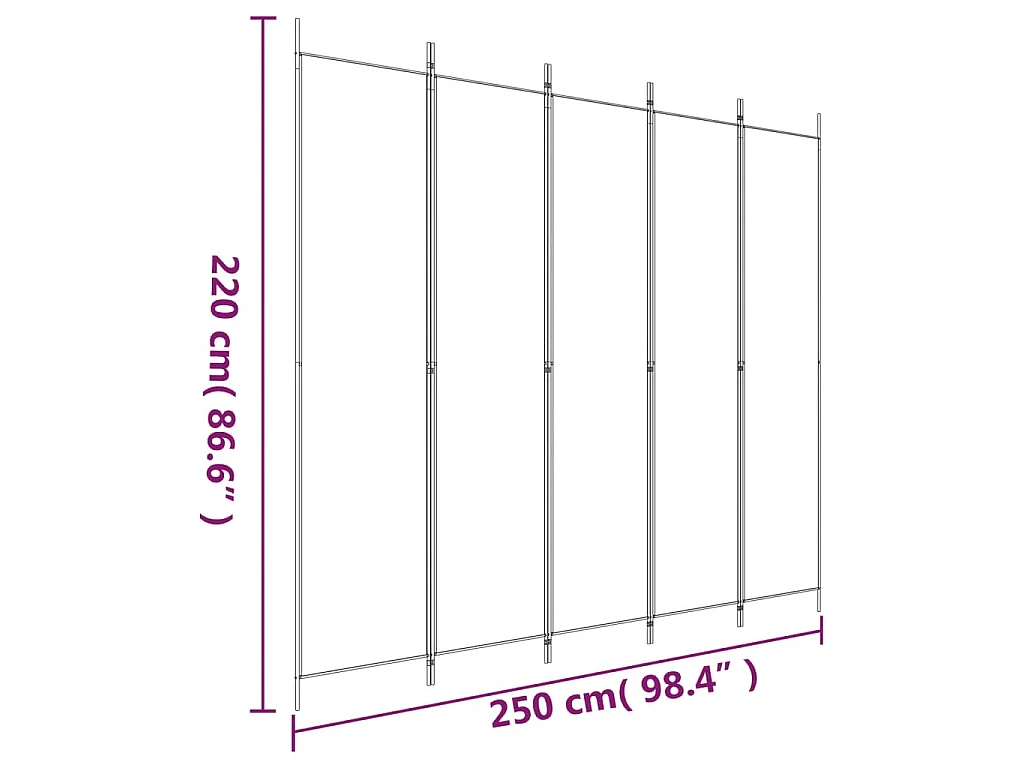 Kamerscherm met 5 panelen 250x220 cm stof wit