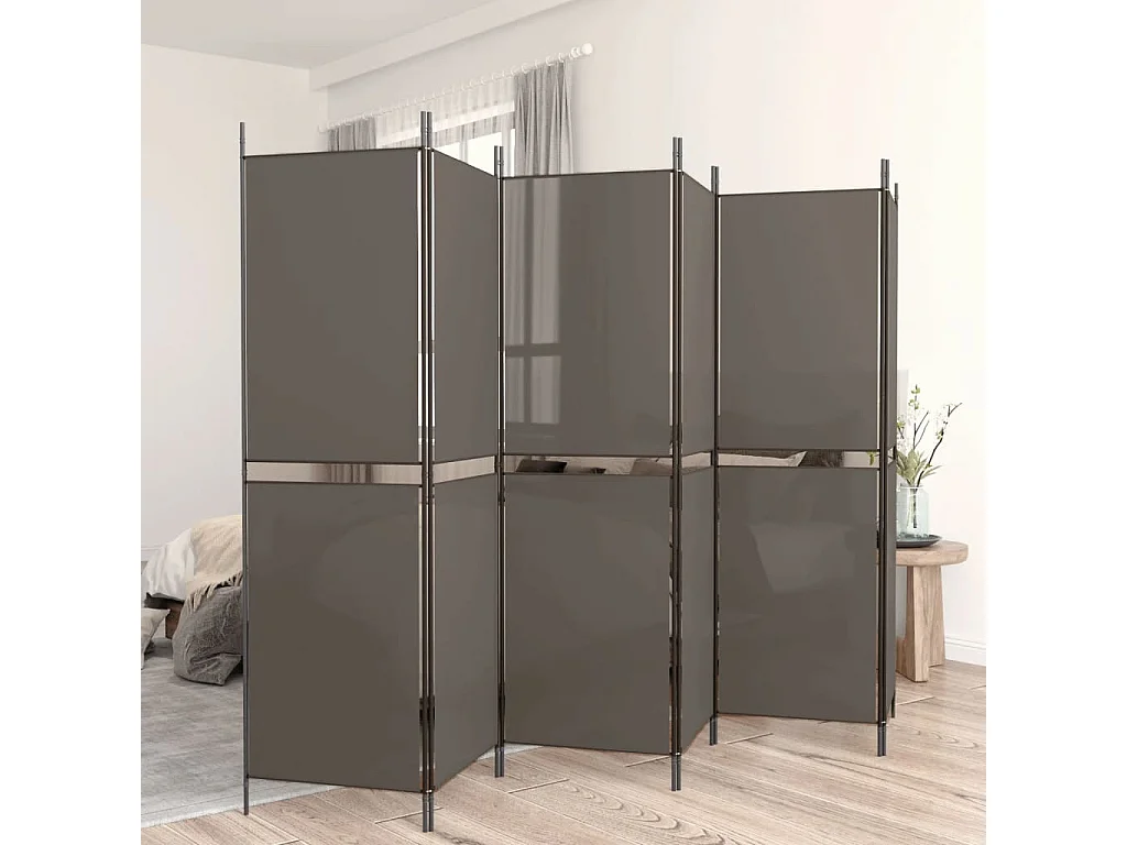 Divisorio a 6 Pannelli Antracite 300 x 180 cm Tessuto