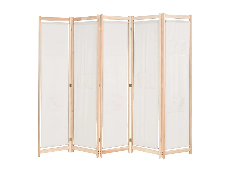 Cloison de séparation 5 panneaux Crème 200 x 170 x 4 cm Tissu