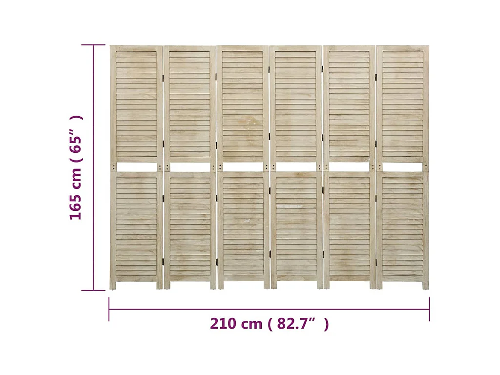 Paravent 6 panneaux 210x165 cm Bois de Paulownia