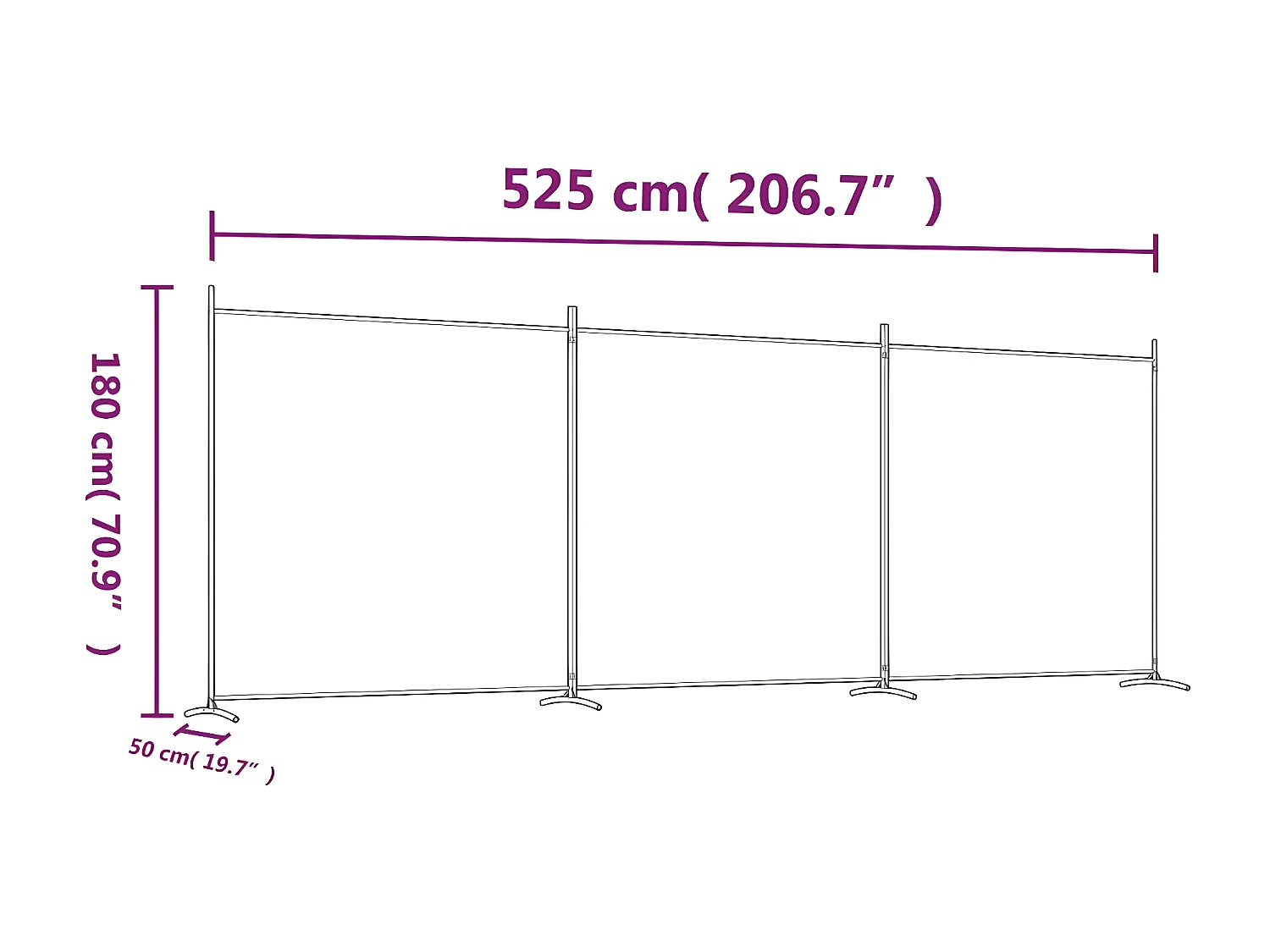 Cloison de séparation 3 panneaux Blanc 525x180 cm Tissu