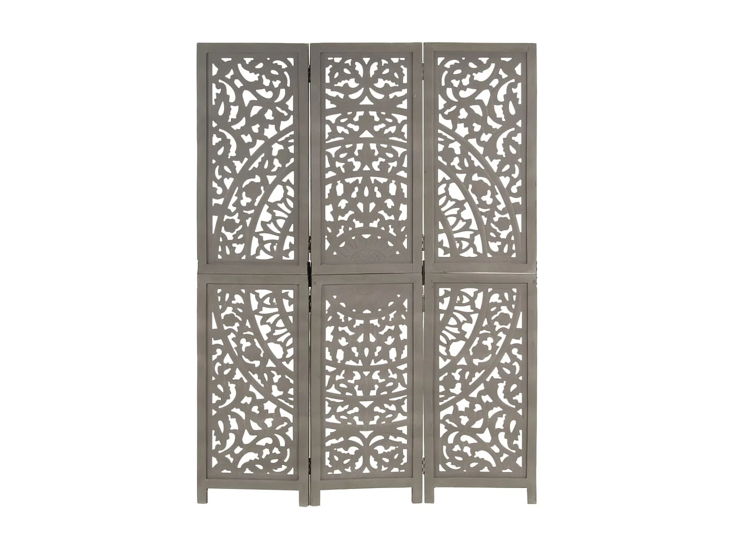 Cloison de séparation 3 panneaux Gris 120x165 cm Bois manguier