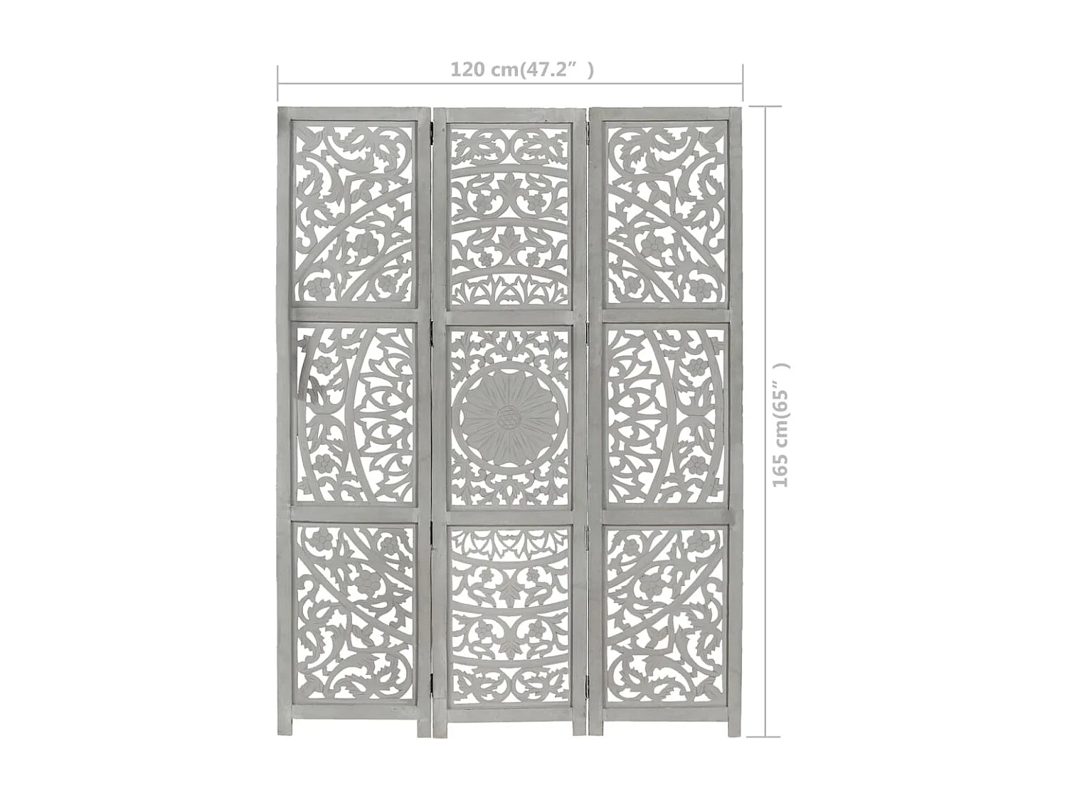 Cloison de séparation 3 panneaux Gris 120x165 cm Bois manguier