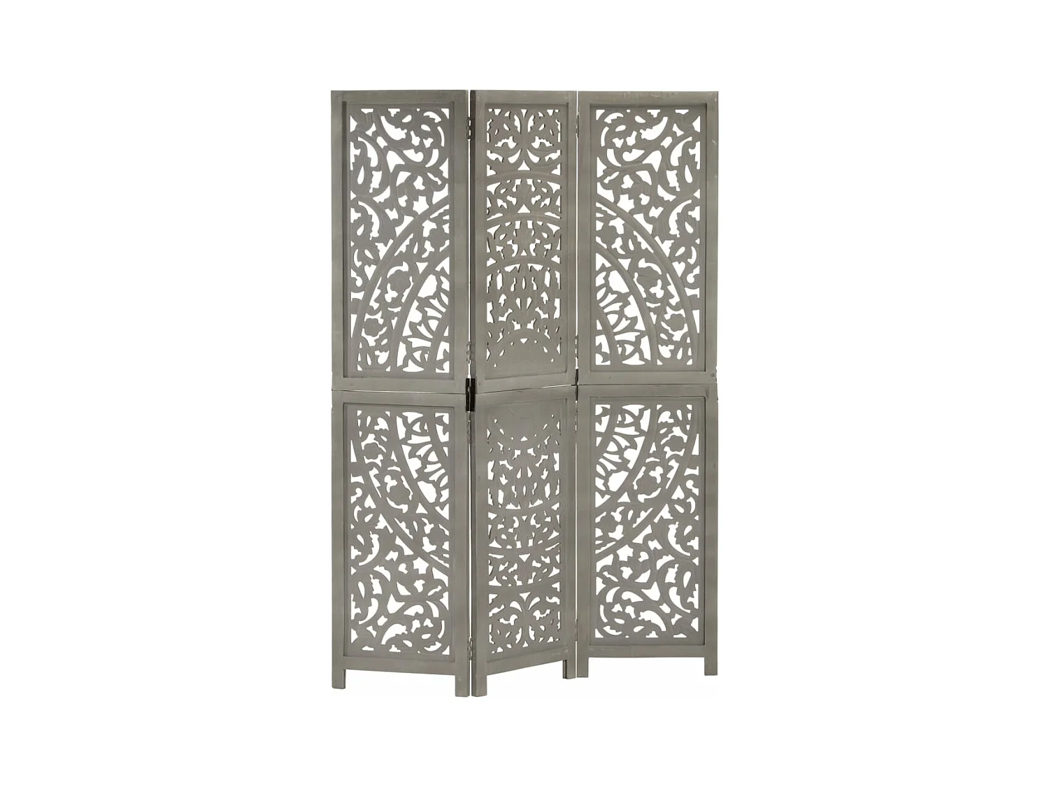 Cloison de séparation 3 panneaux Gris 120x165 cm Bois manguier