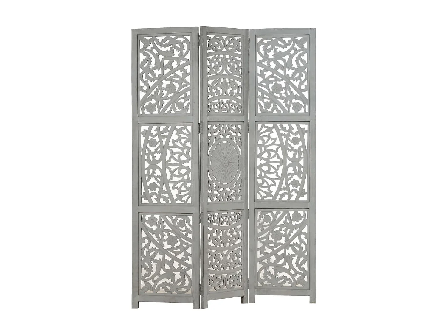 Cloison de séparation 3 panneaux Gris 120x165 cm Bois manguier