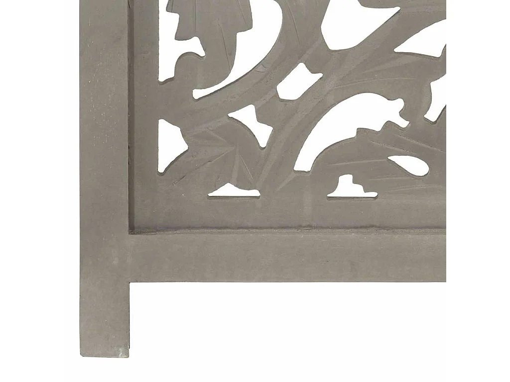 3tlg. Raumteiler Handgeschnitzt Grau 120×165cm Mango Massivholz