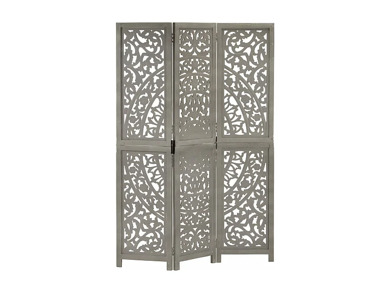 Cloison de séparation 3 panneaux Gris 120x165 cm Bois manguier