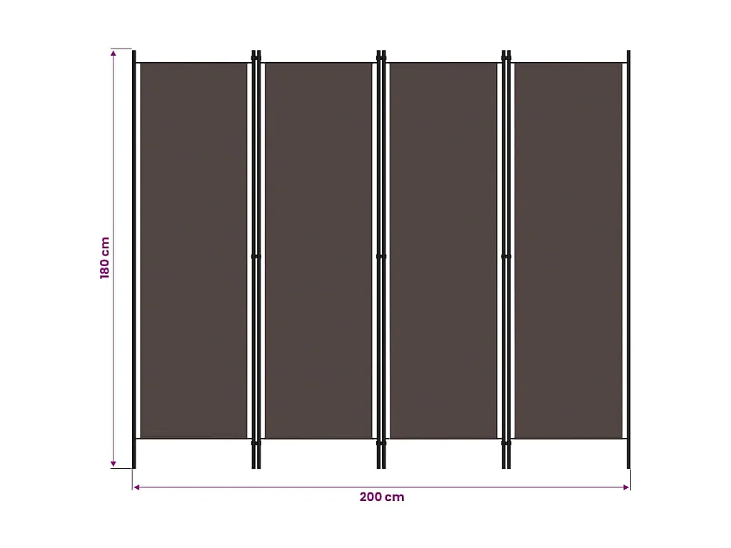 Paravent 4 panneaux Marron 200x180 cm