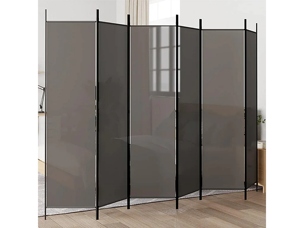 6-tlg. Paravent Anthrazit 300x200 cm Stoff