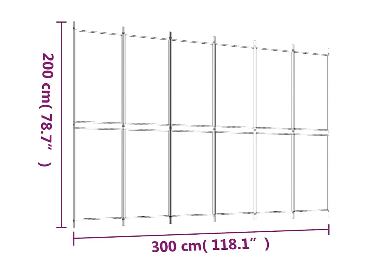Biombo divisor de 6 paneles de tela marrón 300x200 cm