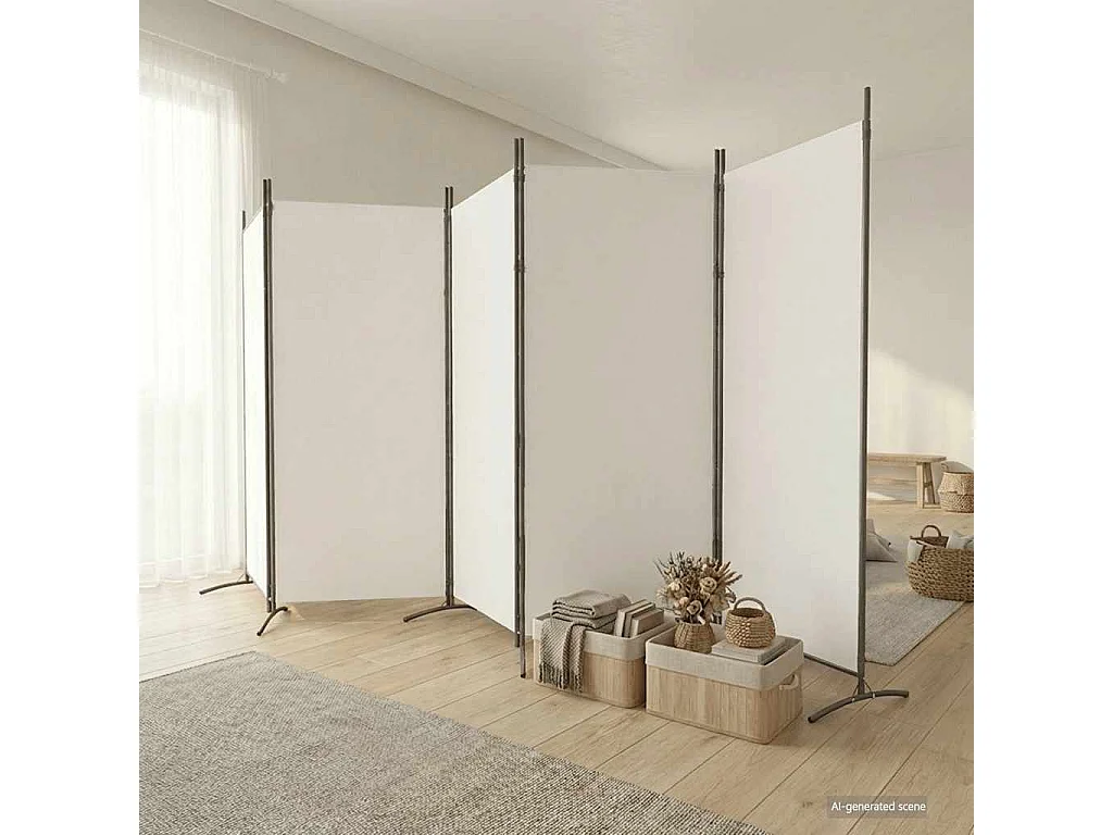 Divisorio a 5 Pannelli Bianco 433x180 cm Tessuto