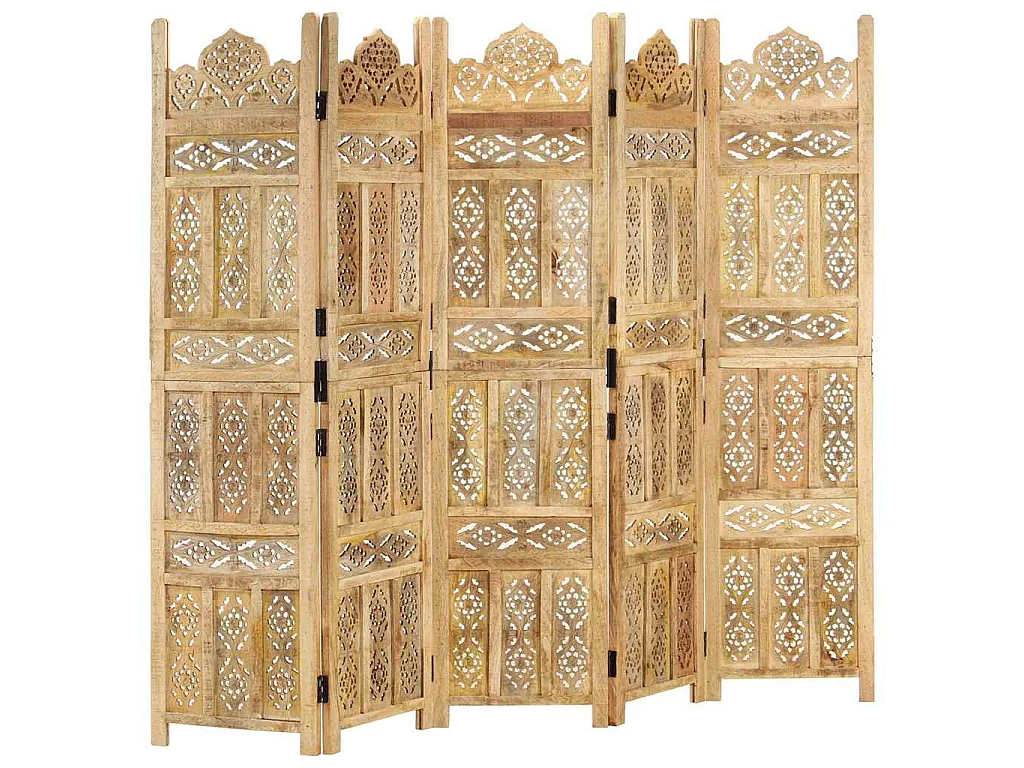Paravent 5 panneaux 200x165 cm Bois de manguier
