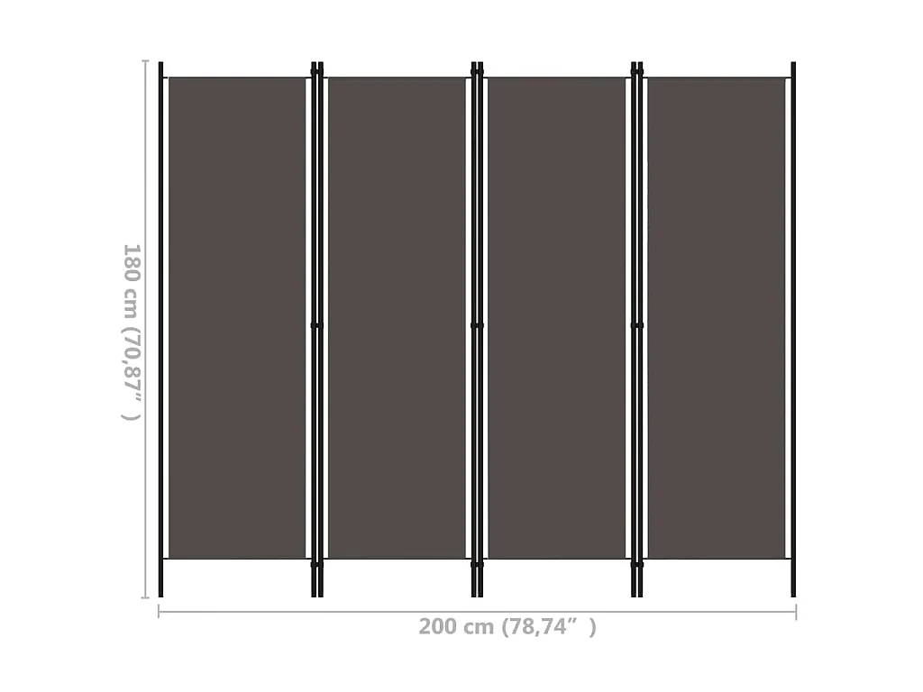 4-tlg. Raumteiler Anthrazit 200x180 cm