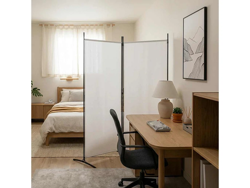 Divisória de quarto com 2 painéis 175x180 cm tecido branco