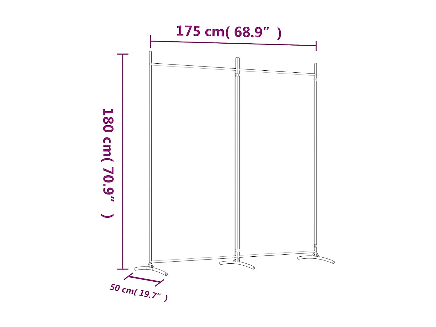 Divisória de quarto com 2 painéis 175x180 cm tecido branco
