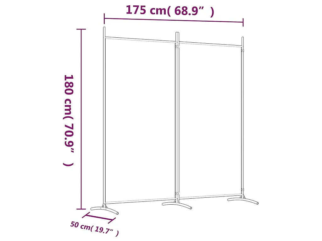 Biombo divisor de 2 paneles de tela blanco 175x180 cm