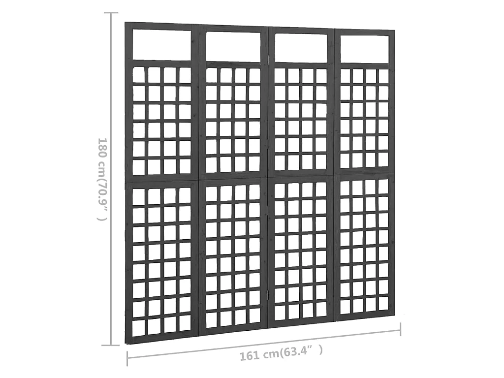 Spalier/Paravent 4-teilig Massivholz Tanne Schwarz 161x180 cm