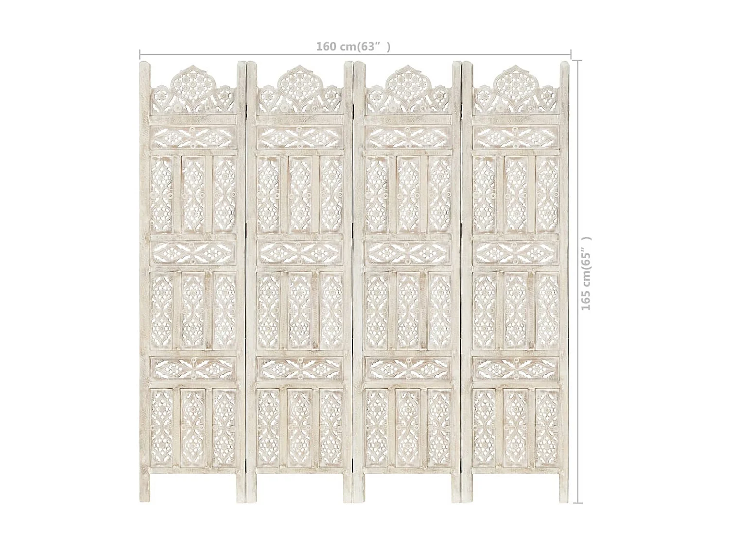 Cloison de séparation 4 panneaux Blanc 160x165 cm Bois manguier