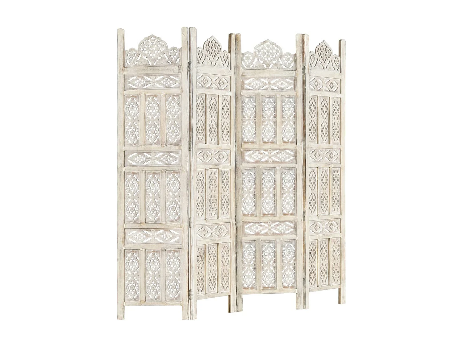 Cloison de séparation 4 panneaux Blanc 160x165 cm Bois manguier