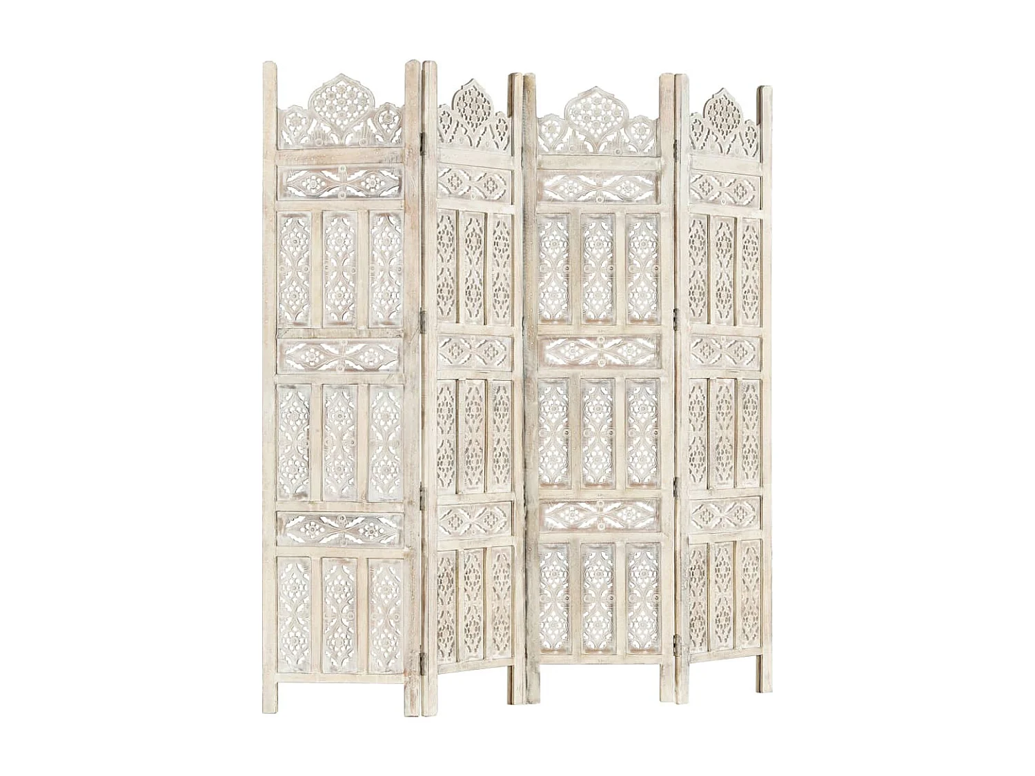 Cloison de séparation 4 panneaux Blanc 160x165 cm Bois manguier