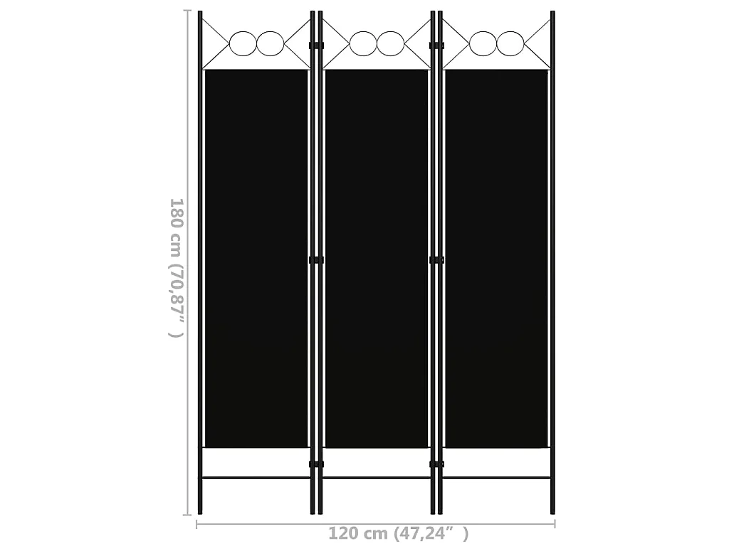 Kamerscherm met 3 panelen 120x180 cm zwart
