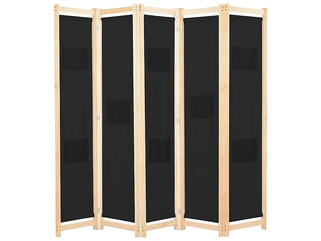 Paravent 5 panneaux Noir 200 x 170 x 4 cm Tissu